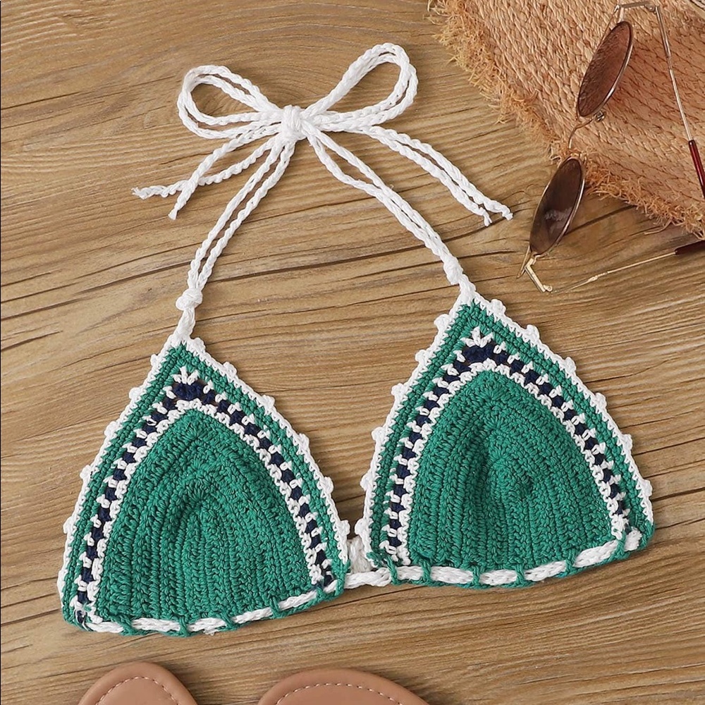 SHEIN Whip Stitch Halter Crochet Bikini Top